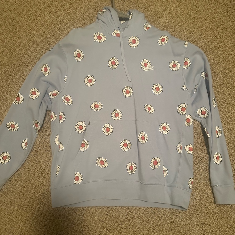 Nike Light Blue Hoodie with Daisy Print